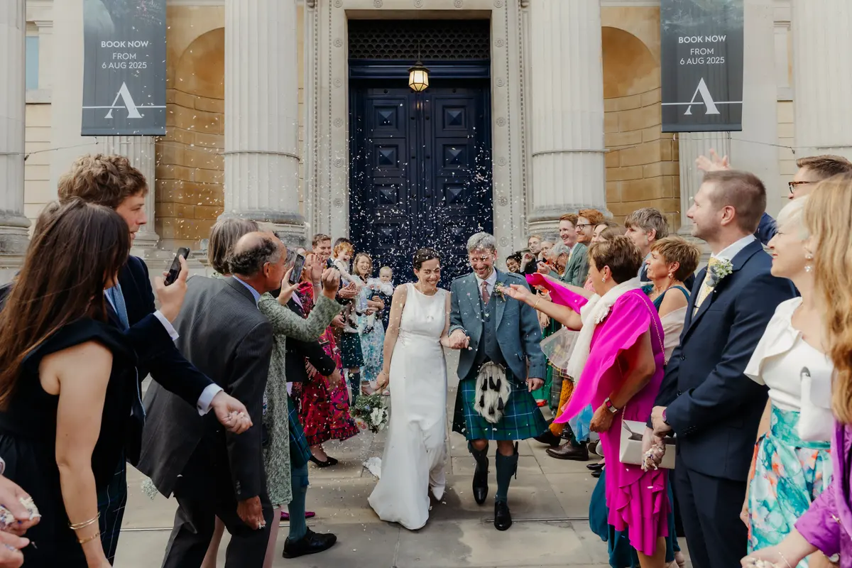 Wedding confetti at Ashmolean Museum Oxford