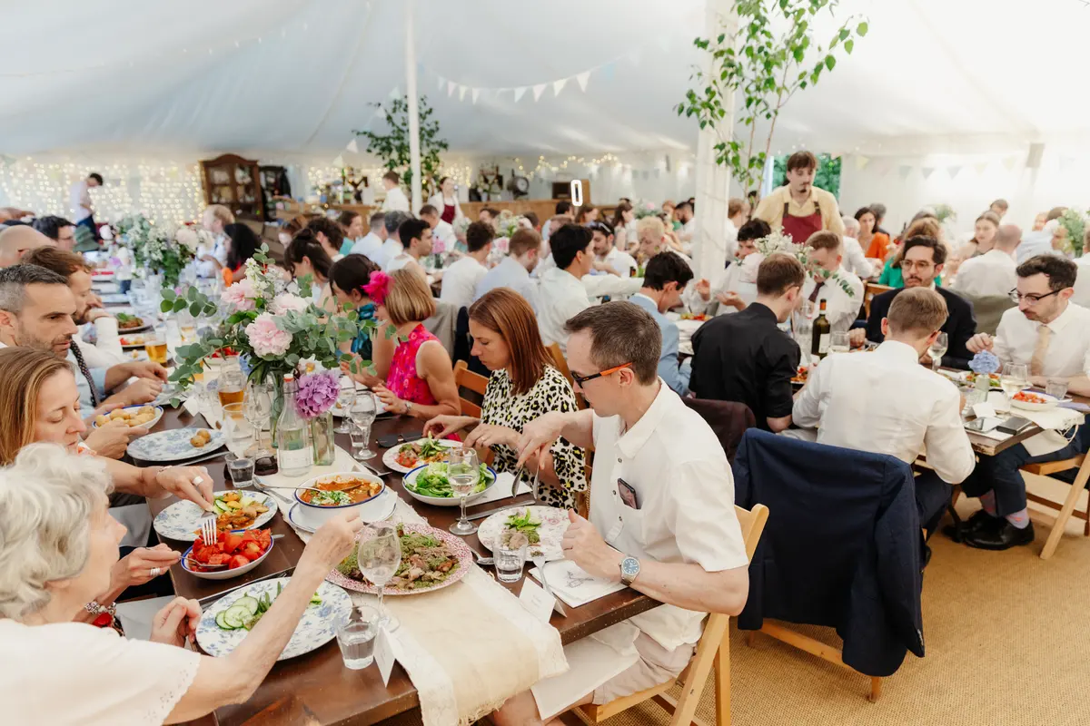 Guests enjoying wedding breakfast at The Perch Pub Oxford