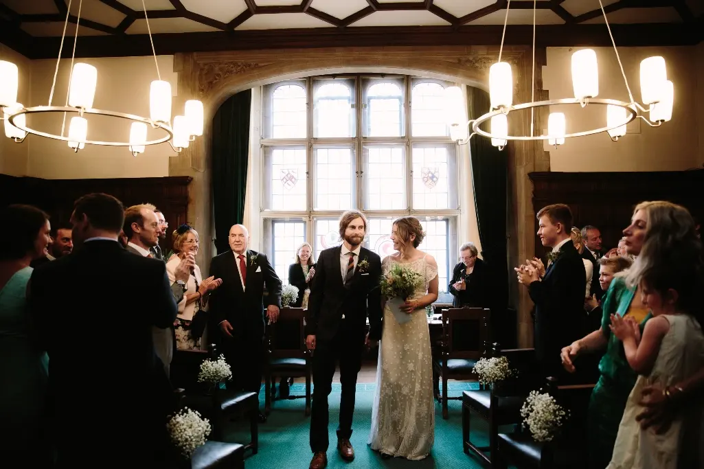 Couple during Oxford Town Hall wedding ceremony